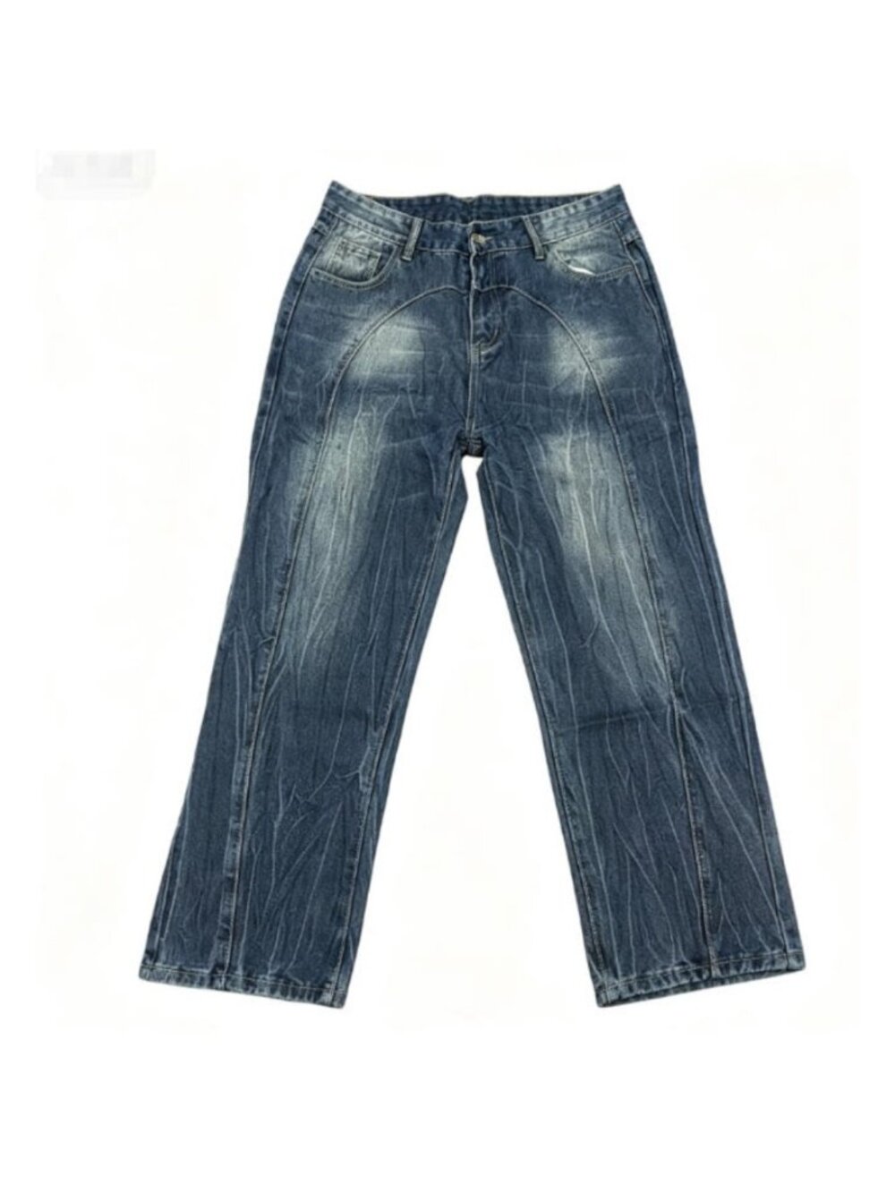M Ladies Retro Water‑Ripple Washed Denim Pants High Waist Seamed Wide Leg Jeans
